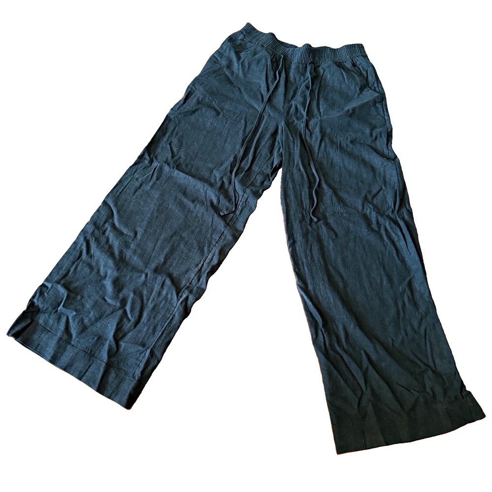A New Day Linen Blend Wide Leg Pants Womens Medium Elastic Drawstring Pockets